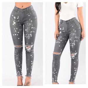 Gray Distressed Stretch High Waist Jeans